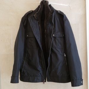 MEN'S BLACK FUR ANDREW MARC COAT JACKET and VEST $260 SIZE LARGE